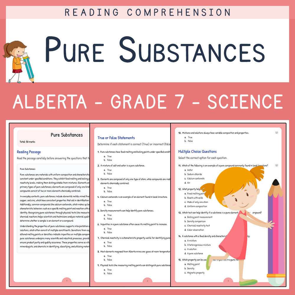 Grade 7 Science worksheet elena worksheet — Grade 7 Science | Pure Substances Worksheet | Alberta Standards — page 1
