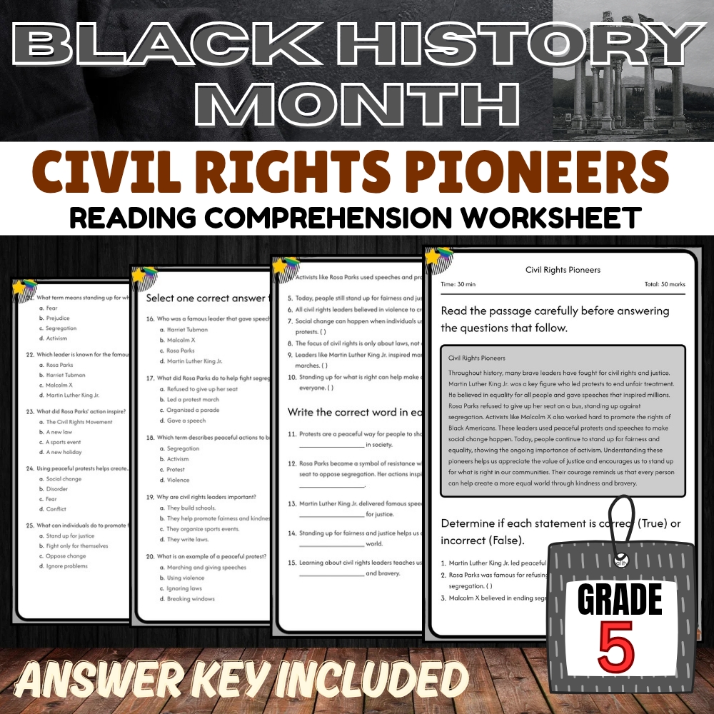 Grade 5 Black History Month Unit Bundle | Celebrating Heritage & Achievements — included worksheet 2