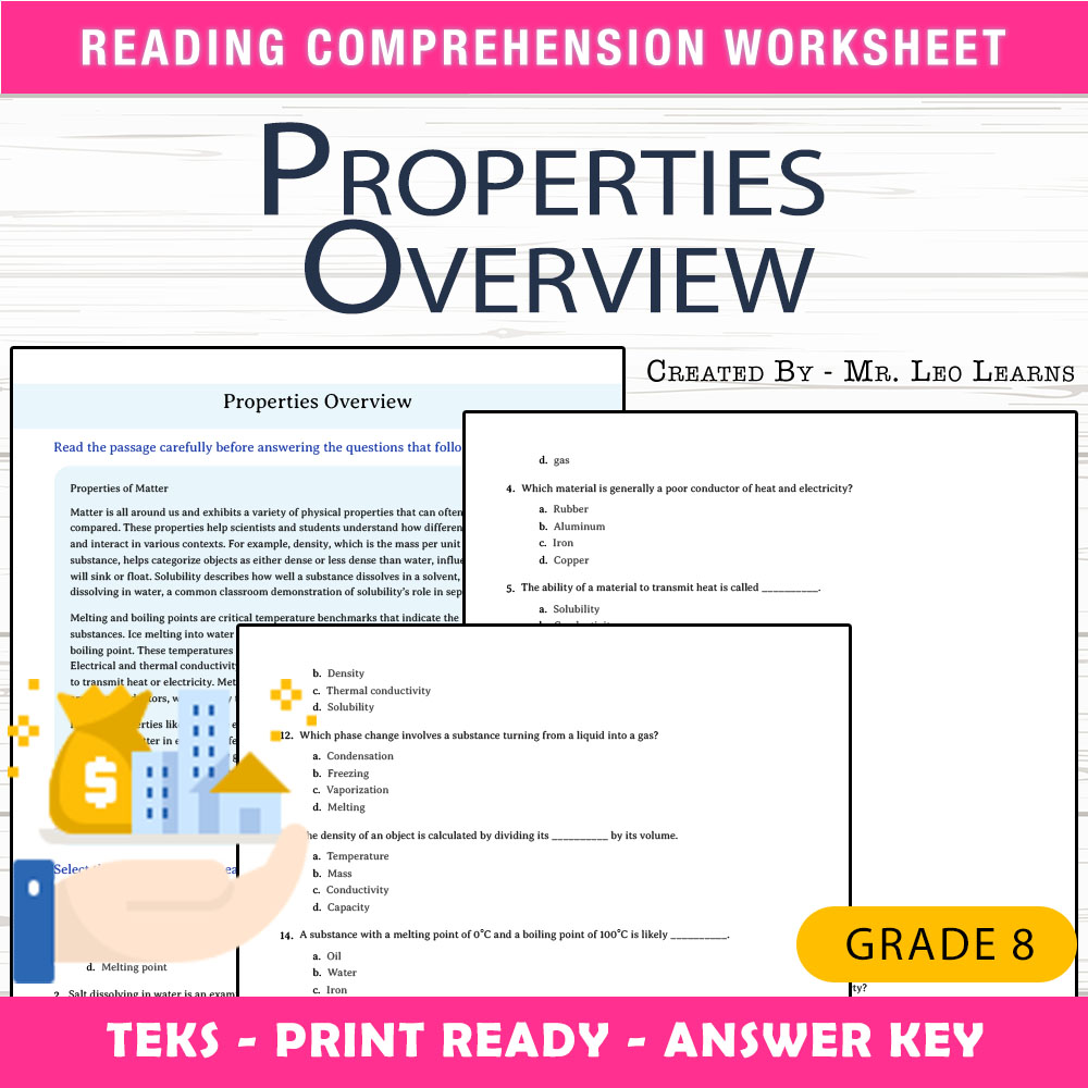 Grade 8 Science worksheet worksheet — Grade 8 Science — Properties Overview Worksheet for Mastery | PDF + Answer Key — page 1
