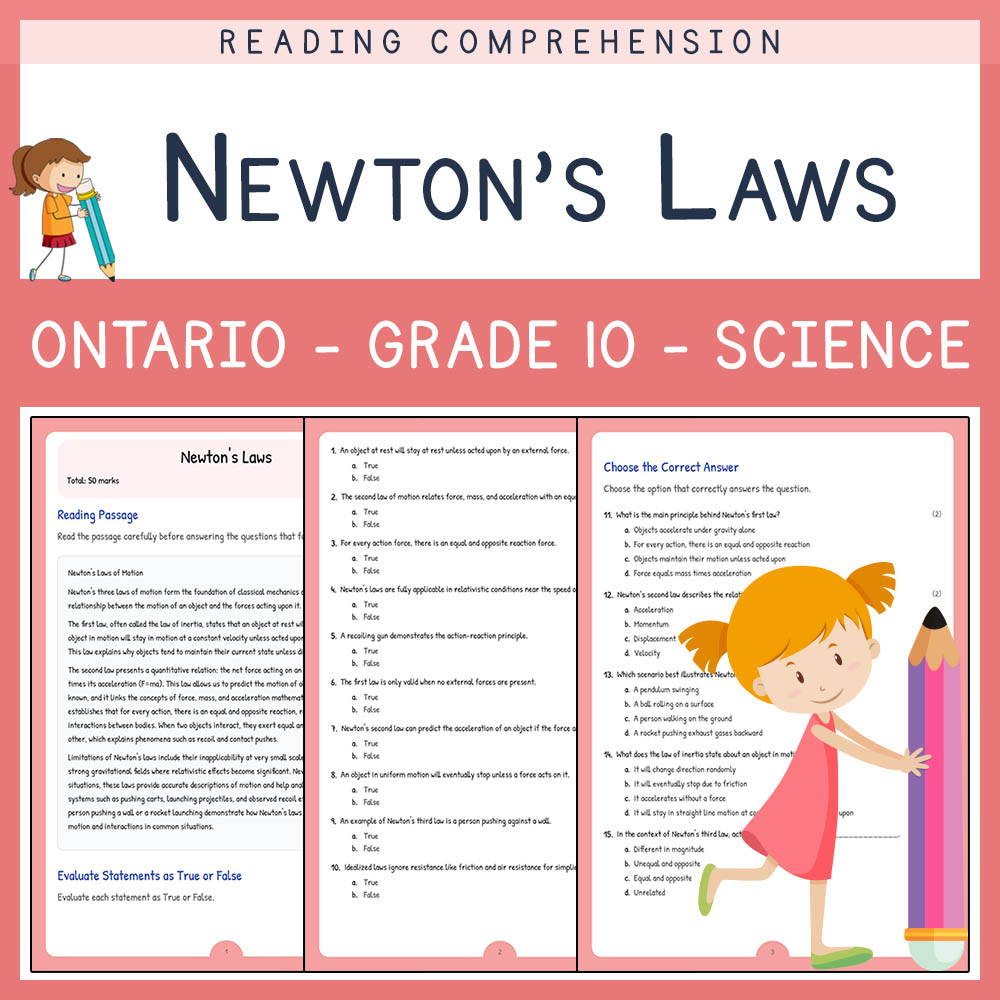 Grade 10 Science worksheet elena worksheet — Grade 10 Science Assessment | Newton's Laws Worksheet Elena | Ontario — page 1
