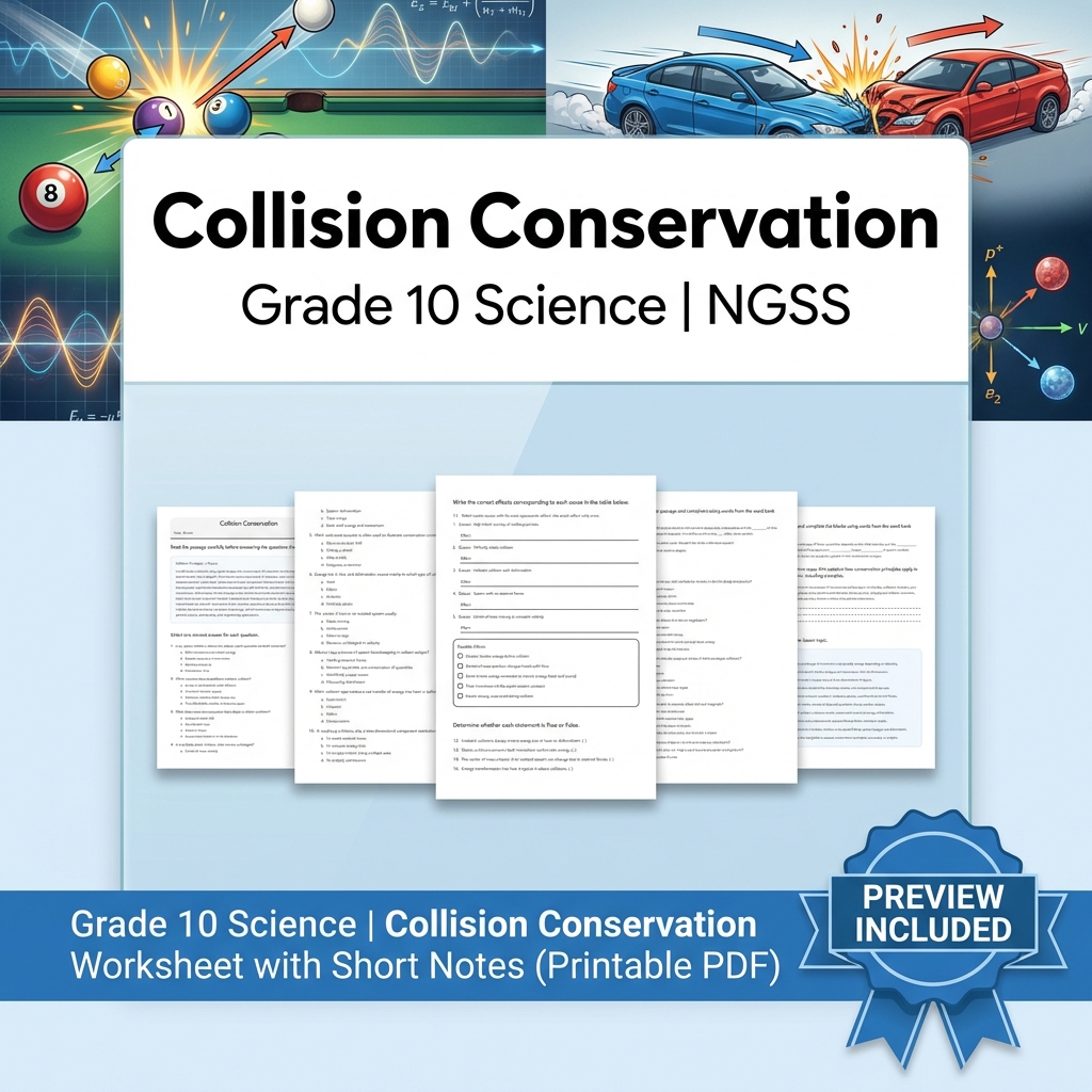 Grade 10 Science NGSS Unit | Motion & Forces Interactions Worksheet Bundle — included worksheet 5