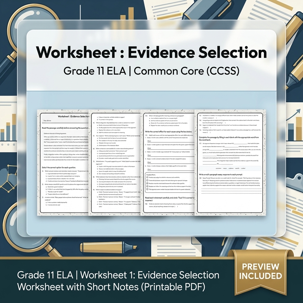 Grade 11 ELA Text Analysis and Writing Full-Year Bundle: Common Core (CCSS) — included worksheet 12