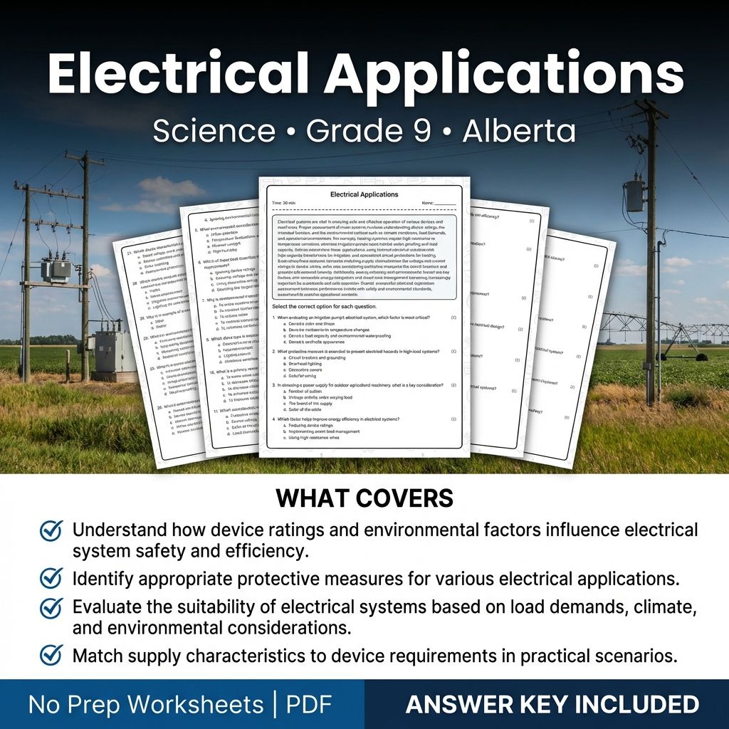 Grade 9 Science Worksheet on Electrical Applications | Alberta Standards