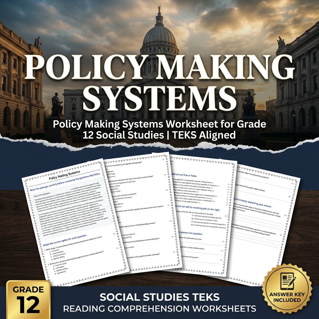 Policy Making Systems Worksheet for Grade 12 Social Studies | TEKS Aligned