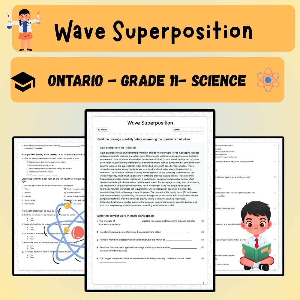 Grade 11 Science worksheet worksheet — Grade 11 Science – Wave Superposition Worksheet (PDF) | Ontario Standards — page 1