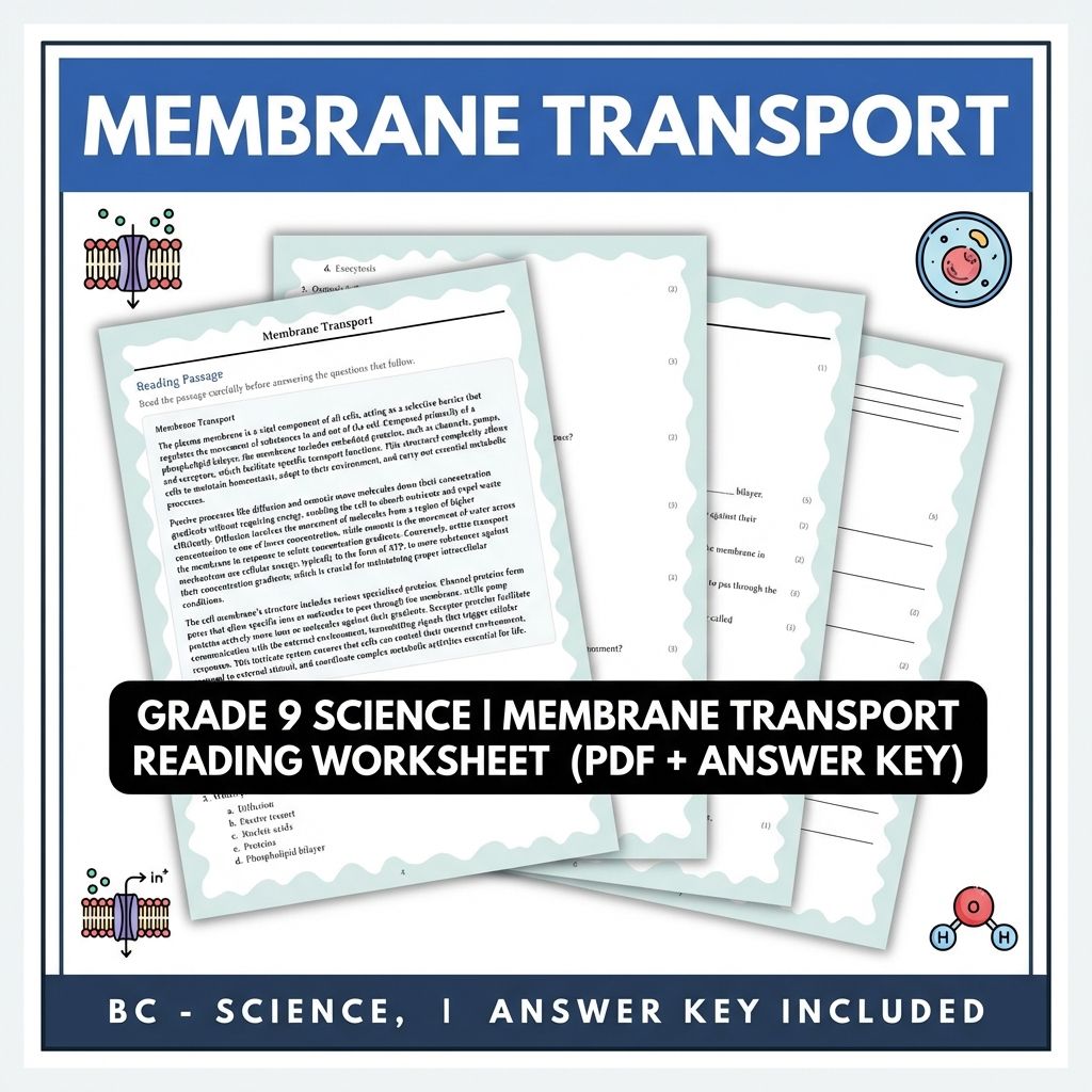 Grade 9 Science | Membrane Transport Reading Worksheet (PDF + Answer Key)