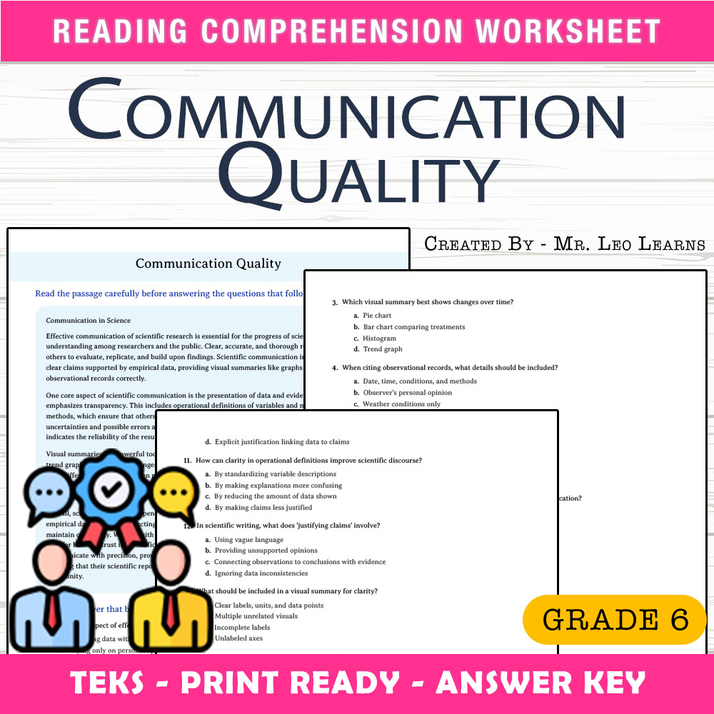 Grade 6 Science worksheet worksheet — Grade 6 Science – Communication Quality Worksheet for Mastery — page 1