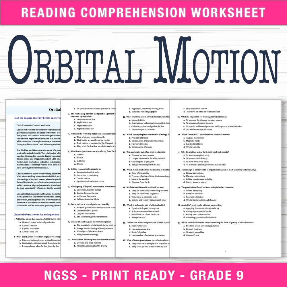 Grade 9 Science worksheet worksheet — Grade 9 Science | Orbital Motion Worksheet (PDF + Answer Key) — page 1