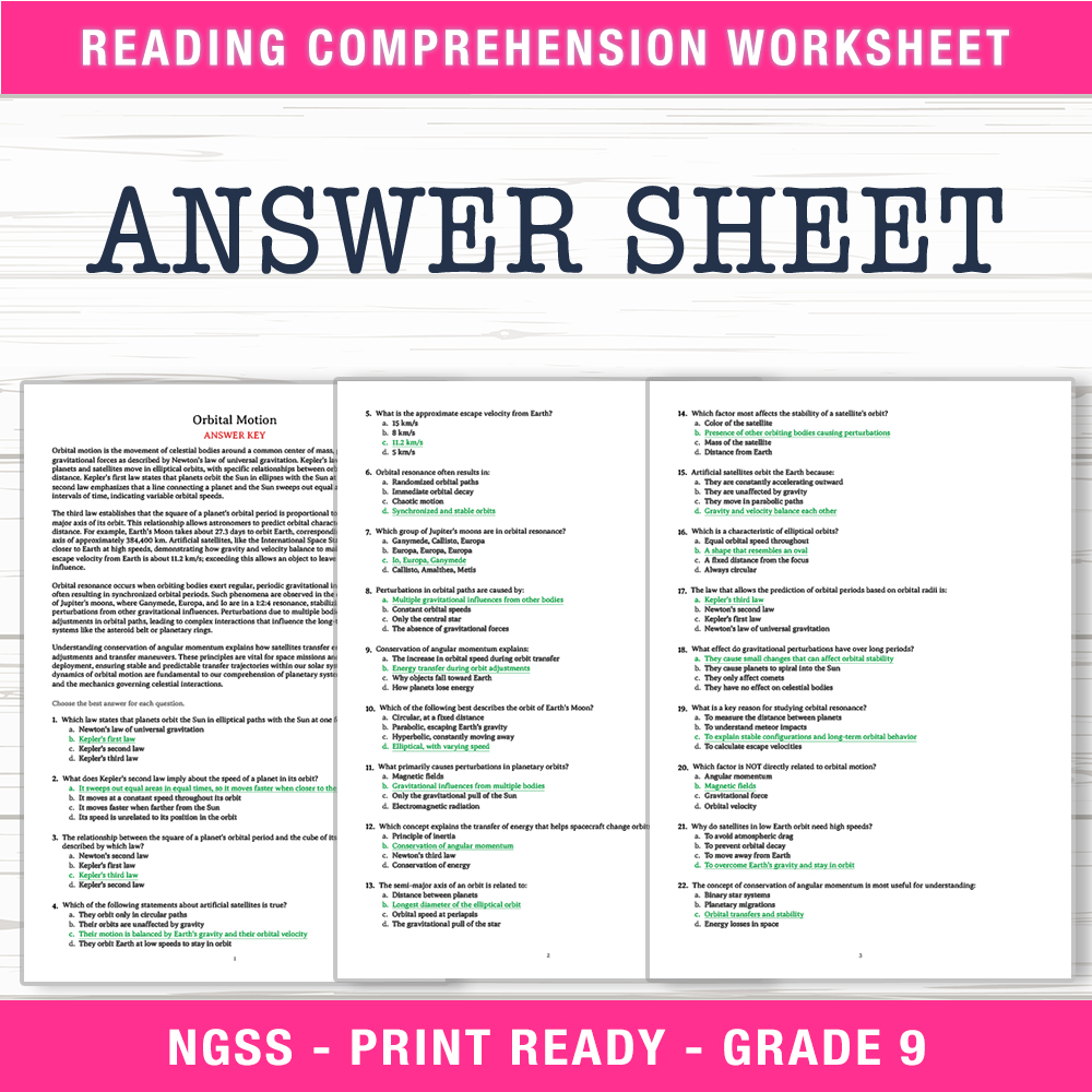 Grade 9 Science worksheet worksheet — Grade 9 Science | Orbital Motion Worksheet (PDF + Answer Key) — page 2