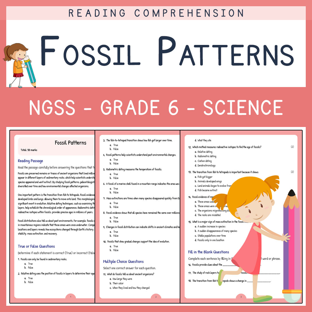 Grade 6 Science worksheets for primary grades worksheet — Grade 6 Science | Fossil Patterns Worksheet (PDF) | NGSS Aligned…