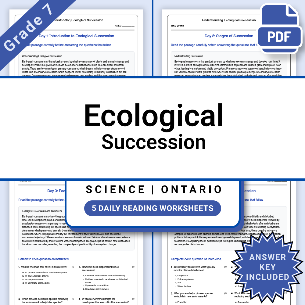 Grade 7 Science daily reading worksheet — Grade 7 Science – Ecological Succession Daily Reading Worksheet + Answer Key