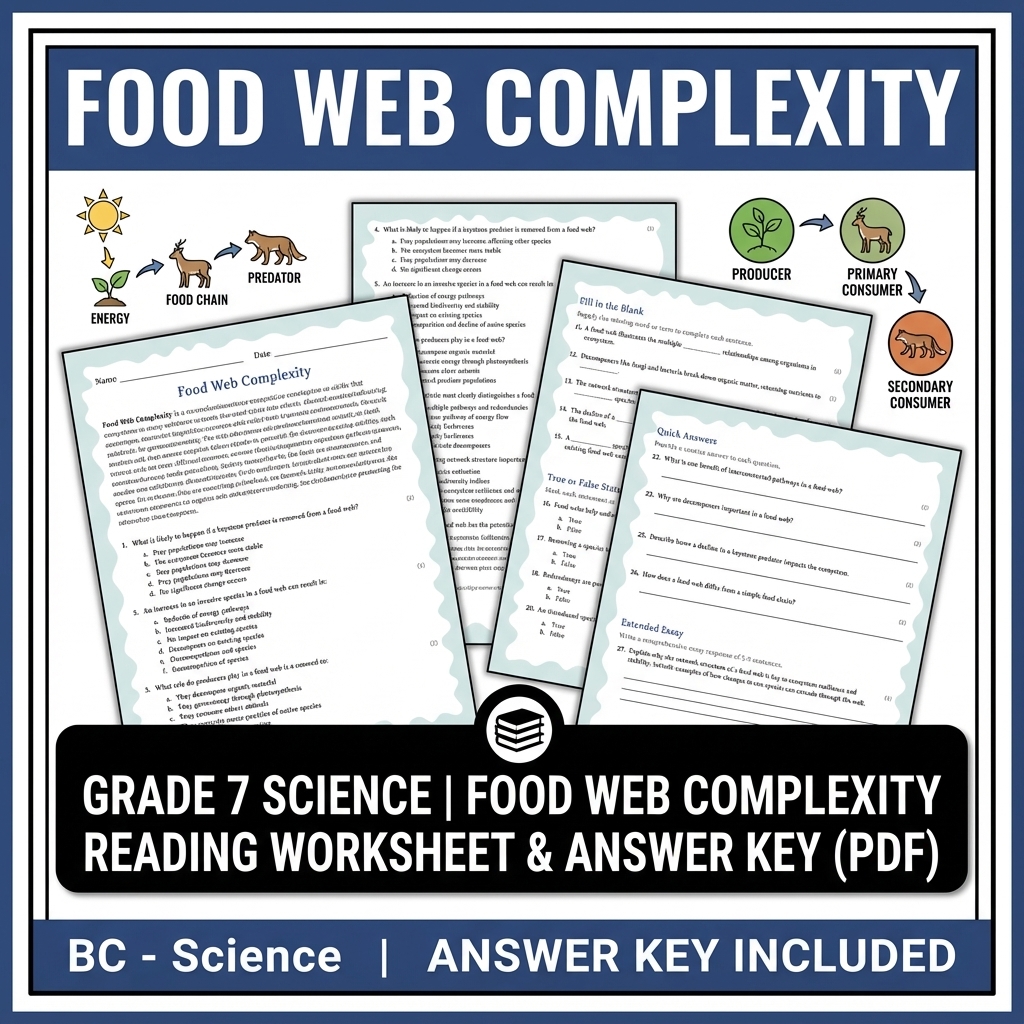 Grade 7 Science | Food Web Complexity Reading Worksheet & Answer Key (PDF)