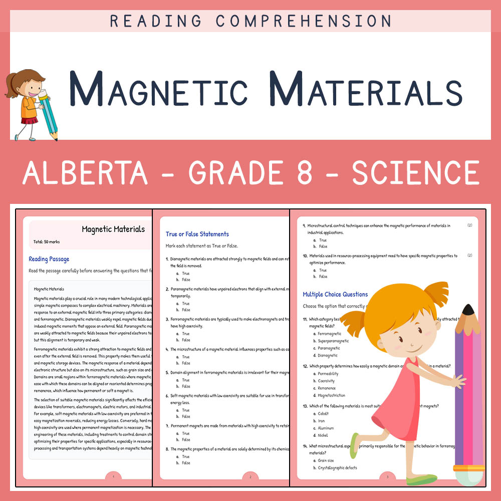 Grade 8 Science worksheet elena worksheet — Grade 8 Science | Magnetic Materials Worksheet | Alberta Standards — page 1