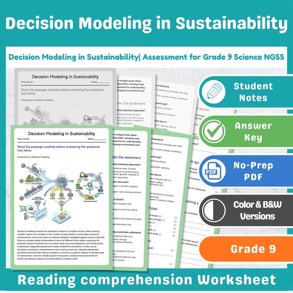 Grade 9 Science assessment worksheet — Decision Modeling in Sustainability Assessment for Grade 9 Science NGSS