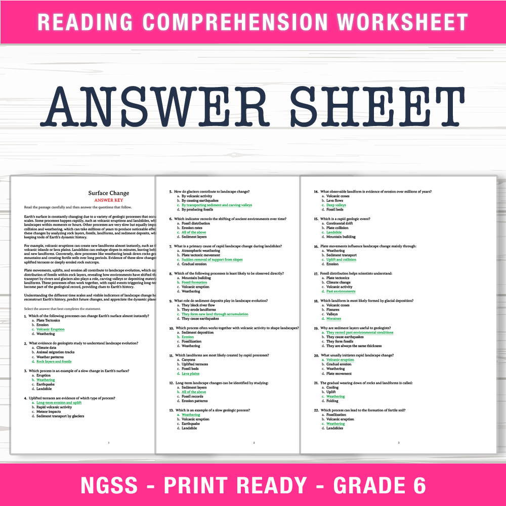 Grade 6 Science worksheet worksheet — 6th Grade Science | Surface Change Worksheet (PDF + Answer Key) — page 2