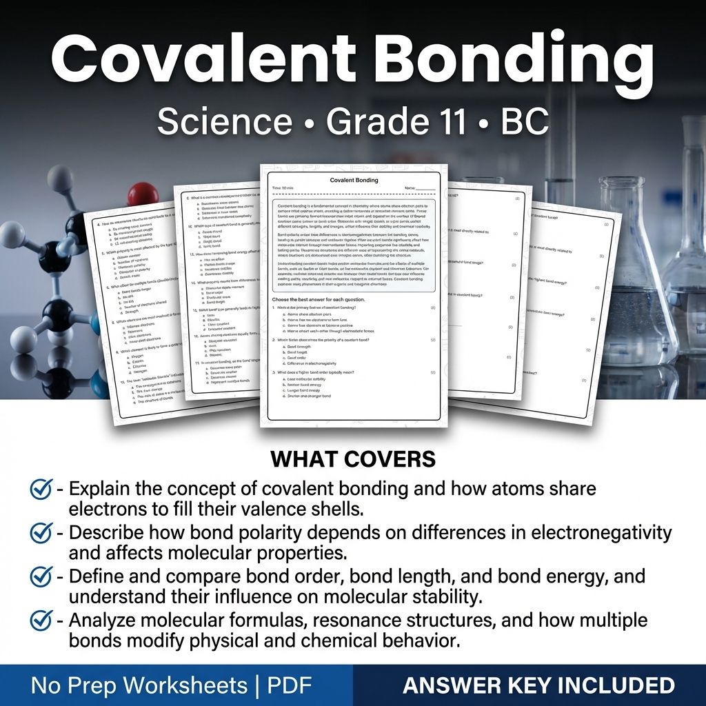 11th Grade Science | Covalent Bonding Worksheet with Answer Key (Printable PDF)