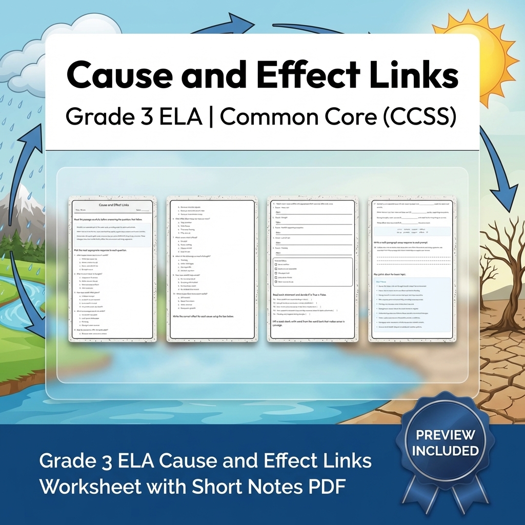Grade 3 Cause-and-Effect ELA Reading Lesson Bundle, CCSS (Common Core) — included worksheet 4