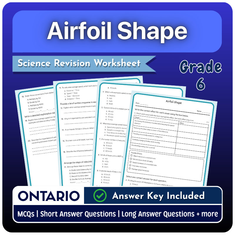 6th Grade Science | Airfoil Shape Worksheet (Ontario) (Practice Set)