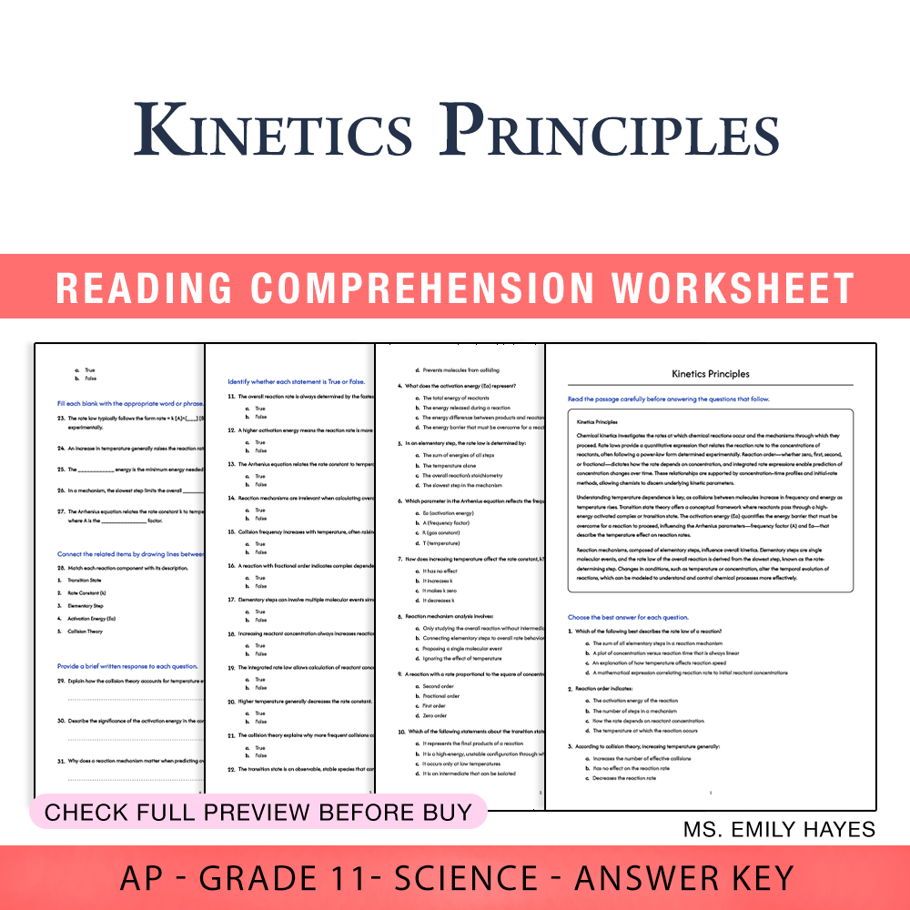 Grade 11 Science worksheet worksheet — Grade 11 Science | Kinetics Principles Worksheet (PDF+ Answer Key) — page 1