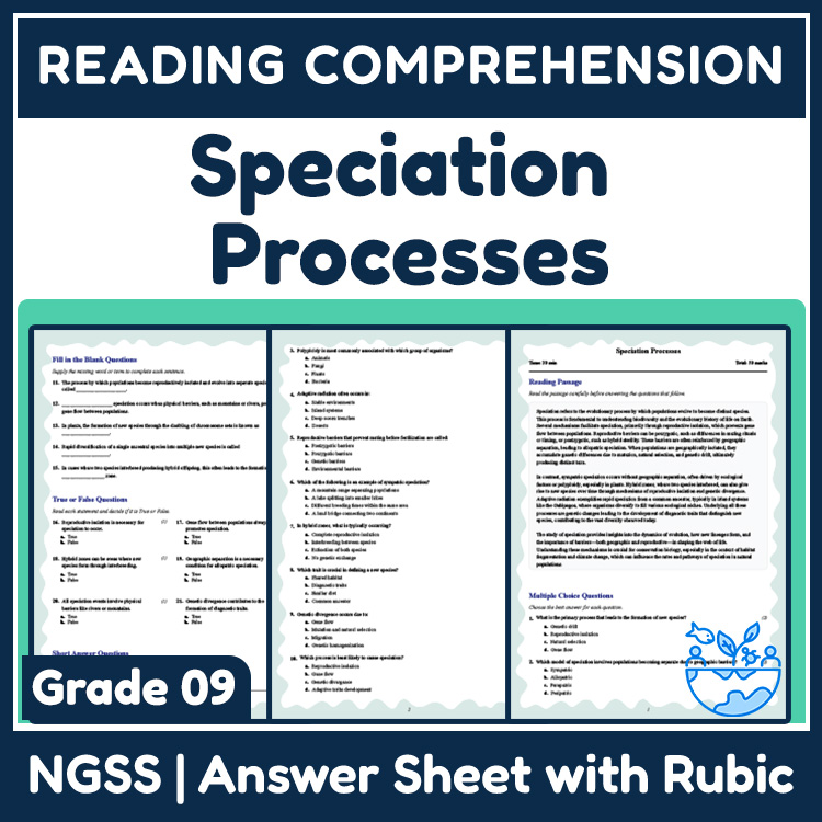 Grade 9 Science reading worksheets worksheet — Grade 9 Science | Speciation Processes Reading Worksheet (PDF + Answer Key)…