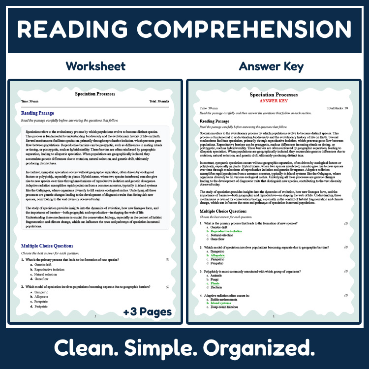 Grade 9 Science reading worksheets worksheet — Grade 9 Science | Speciation Processes Reading Worksheet (PDF + Answer Key)…