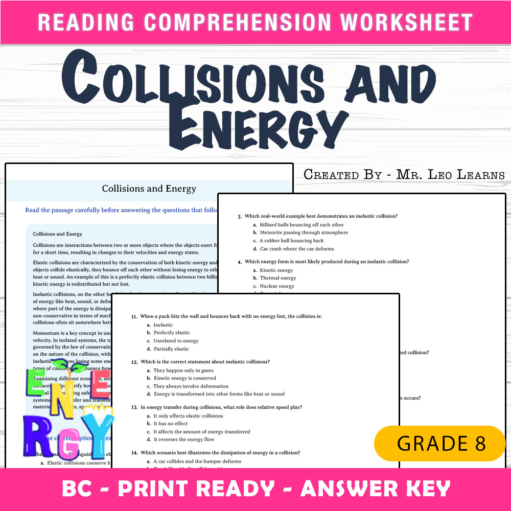 Grade 8 Science worksheet mcq paper worksheet — Grade 8 Science — Collisions and Energy Worksheet MCQ Paper — page 1