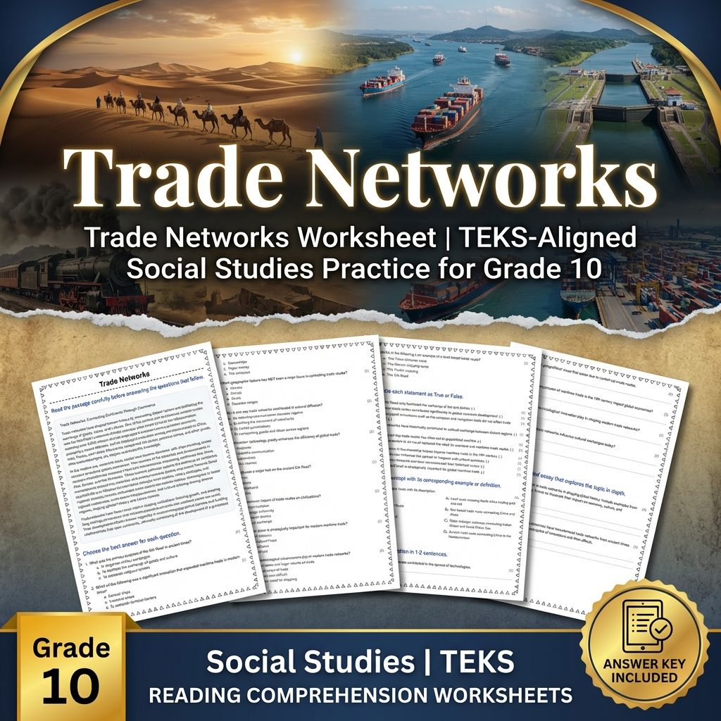 Trade Networks Worksheet | TEKS-Aligned Social Studies Practice for Grade 10