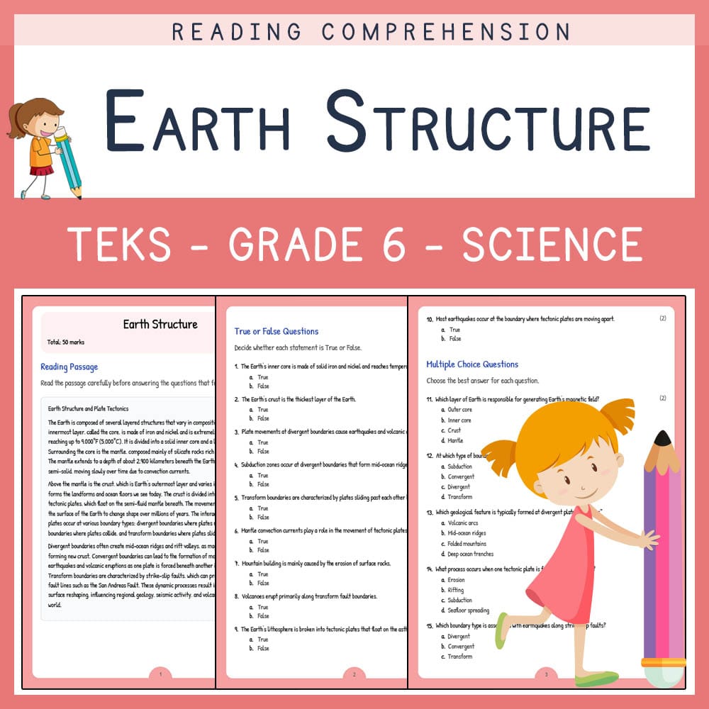 Grade 6 Science worksheet elena worksheet — Grade 6 Science | Earth Structure Worksheet | TEKS-Aligned — page 1