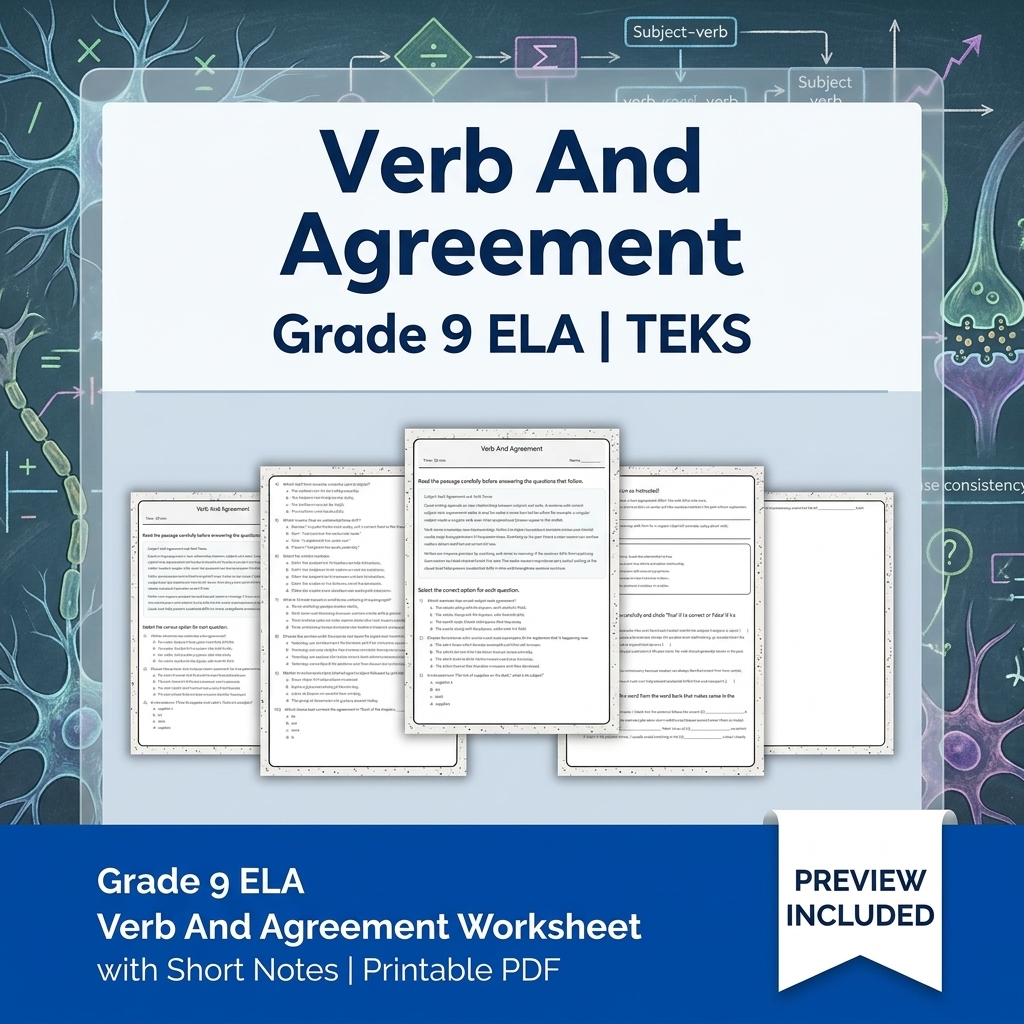 Grade 9 Language Conventions ELA Lesson Bundle | TEKS Verb & Agreement — included worksheet 3