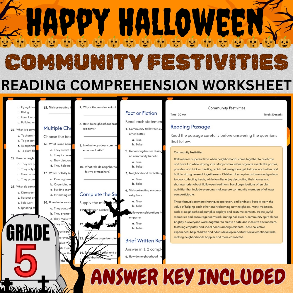 Grade 5 Seasonal Halloween Activities Worksheet Bundle (Answer Key Included) — included worksheet 1