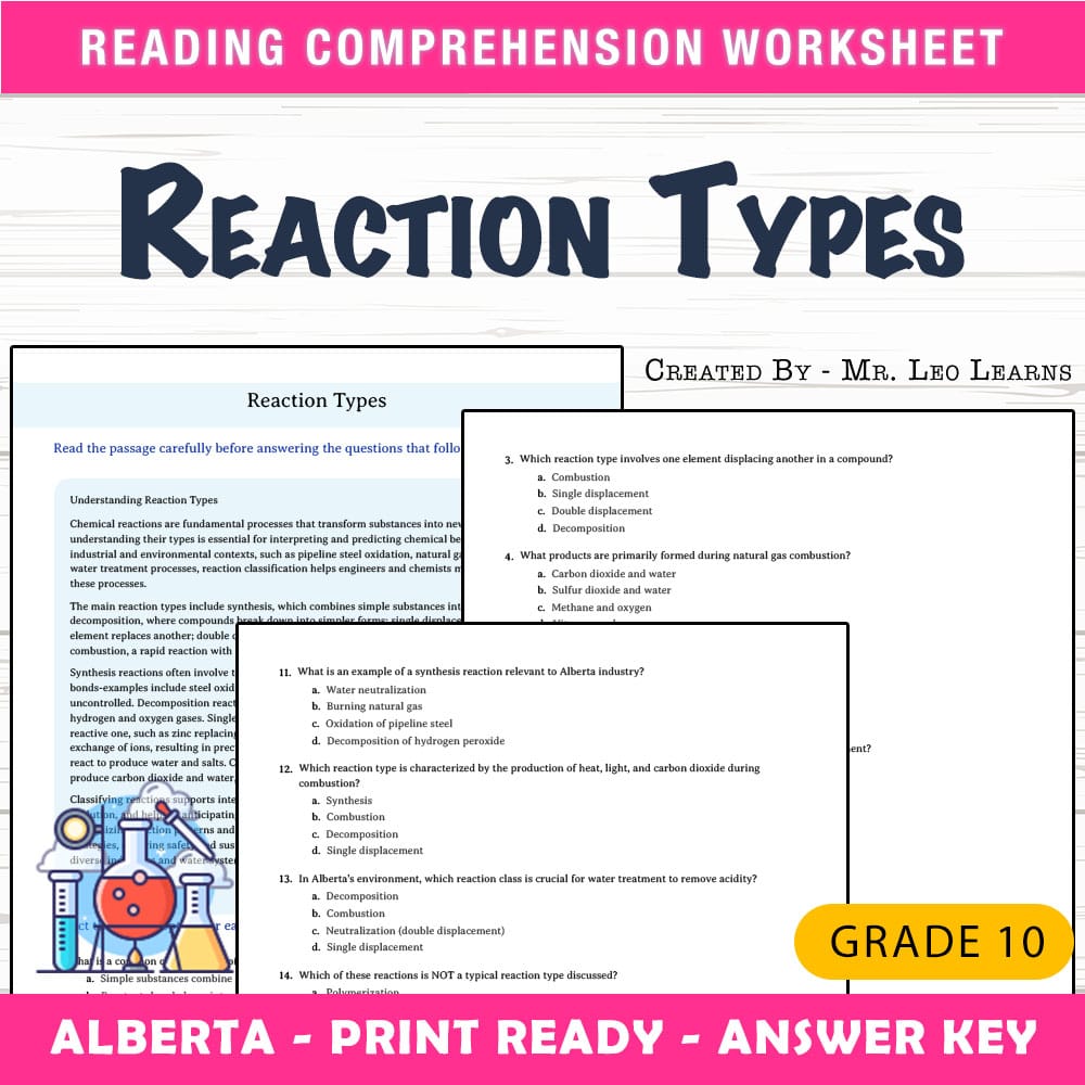 Grade 10 Science worksheet mcq paper worksheet — Grade 10 Science — Worksheet MCQ Paper for Mastering Reaction Types — page 1