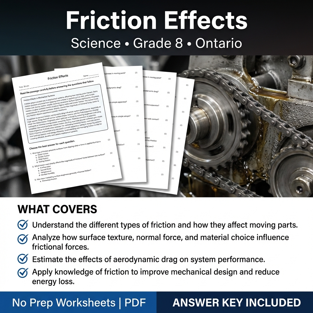 Friction Effects Worksheet | Grade 8 Science | Ontario Standards