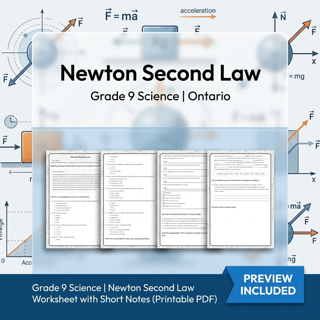 Grade 9 Science Lesson Group: Energy, Forces & Motion Worksheets Bundle — included worksheet 4