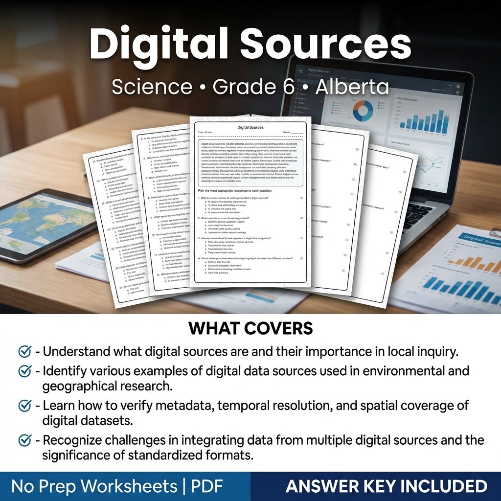 Grade 6 Science Worksheet on Digital Sources | Alberta Standards