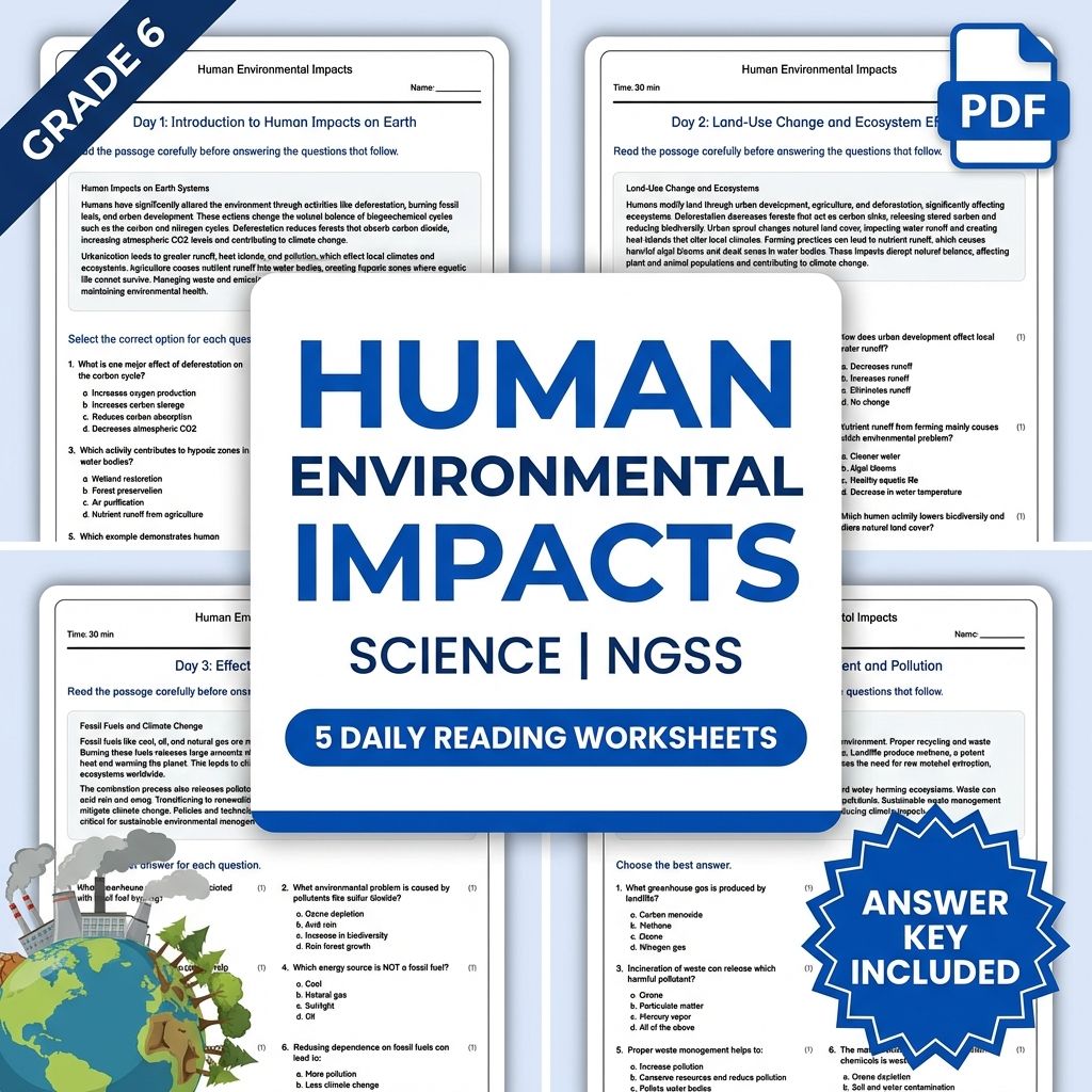 Grade 6 Science – Human Environmental Impacts Worksheet (PDF+ Answer Key)