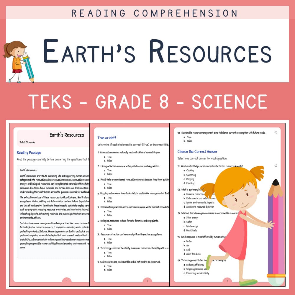 Grade 8 Science worksheet elena worksheet — Grade 8 Science | Earth's Resources Worksheet Elena | TEKS Aligned — page 1
