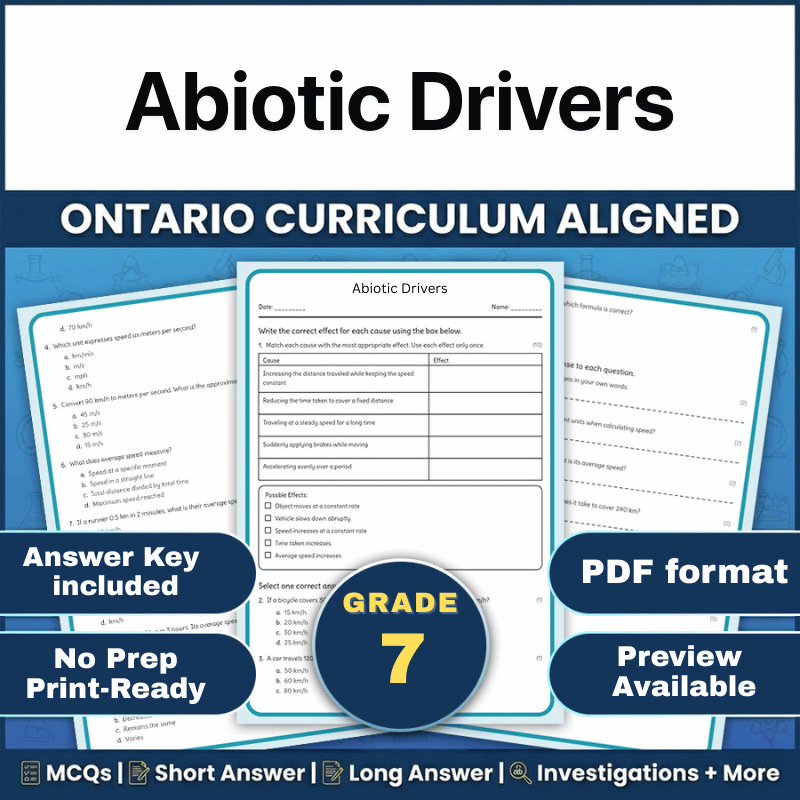 Grade 7 Science | Abiotic Drivers Worksheet (Ontario) (PDF)