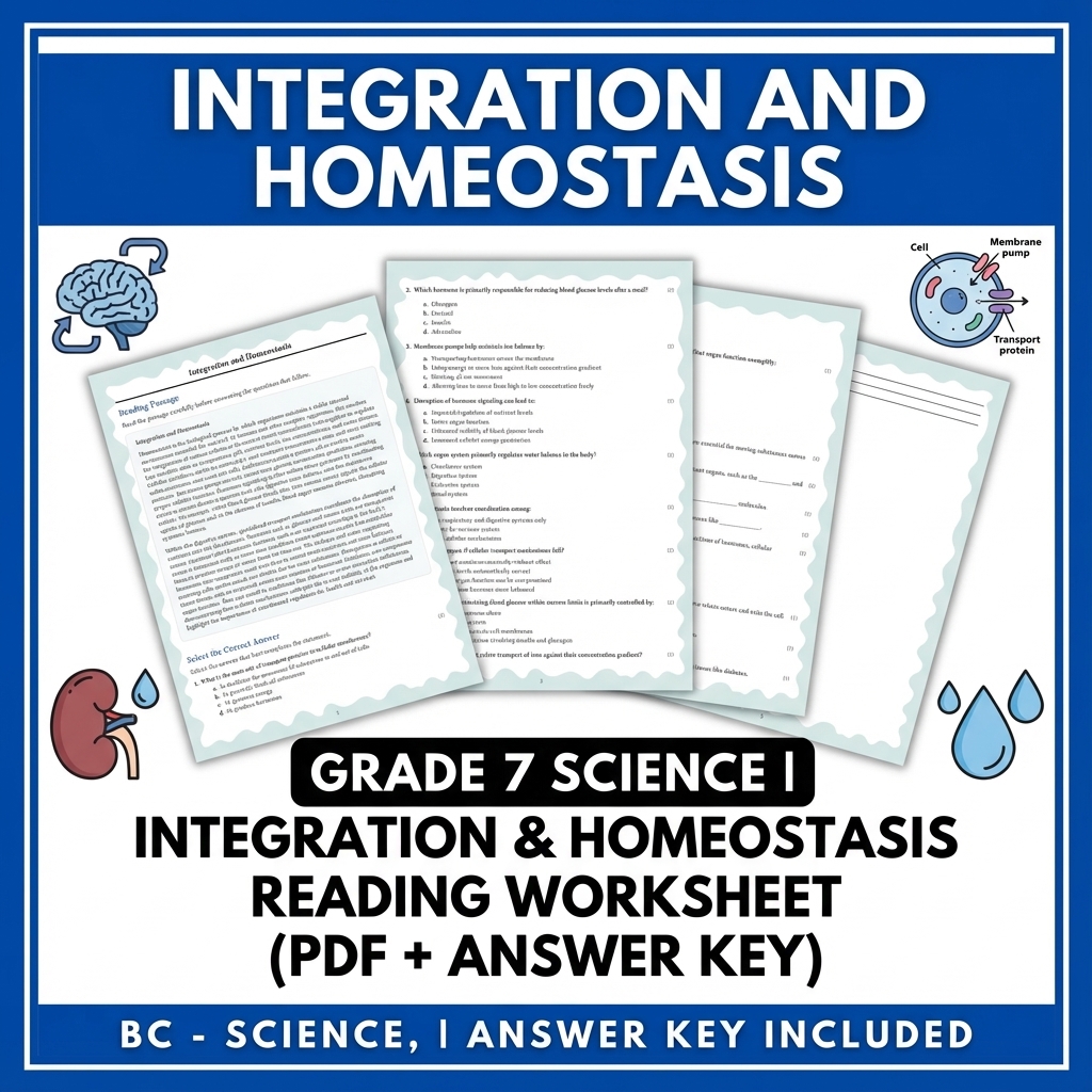 Grade 7 Science | Integration & Homeostasis Reading Worksheet (PDF + Answer Key)