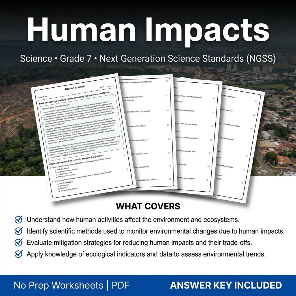 7th Grade Science | Human Impacts Worksheet & Answer Key (Printable PDF)