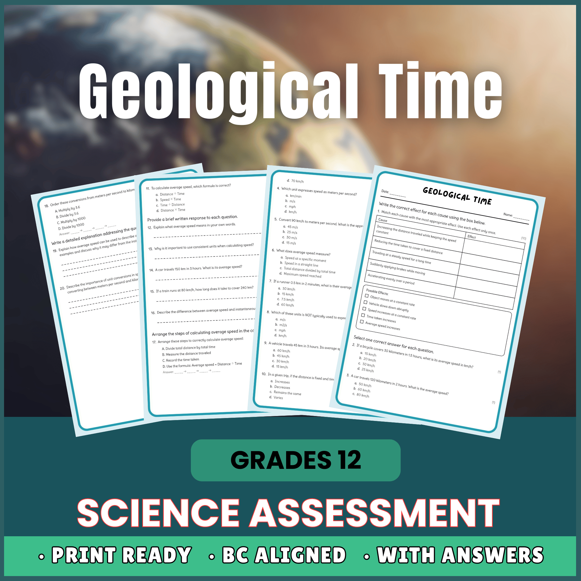 Grade 12 Science | Geological Time Worksheet (Answer Key) – BC Standards