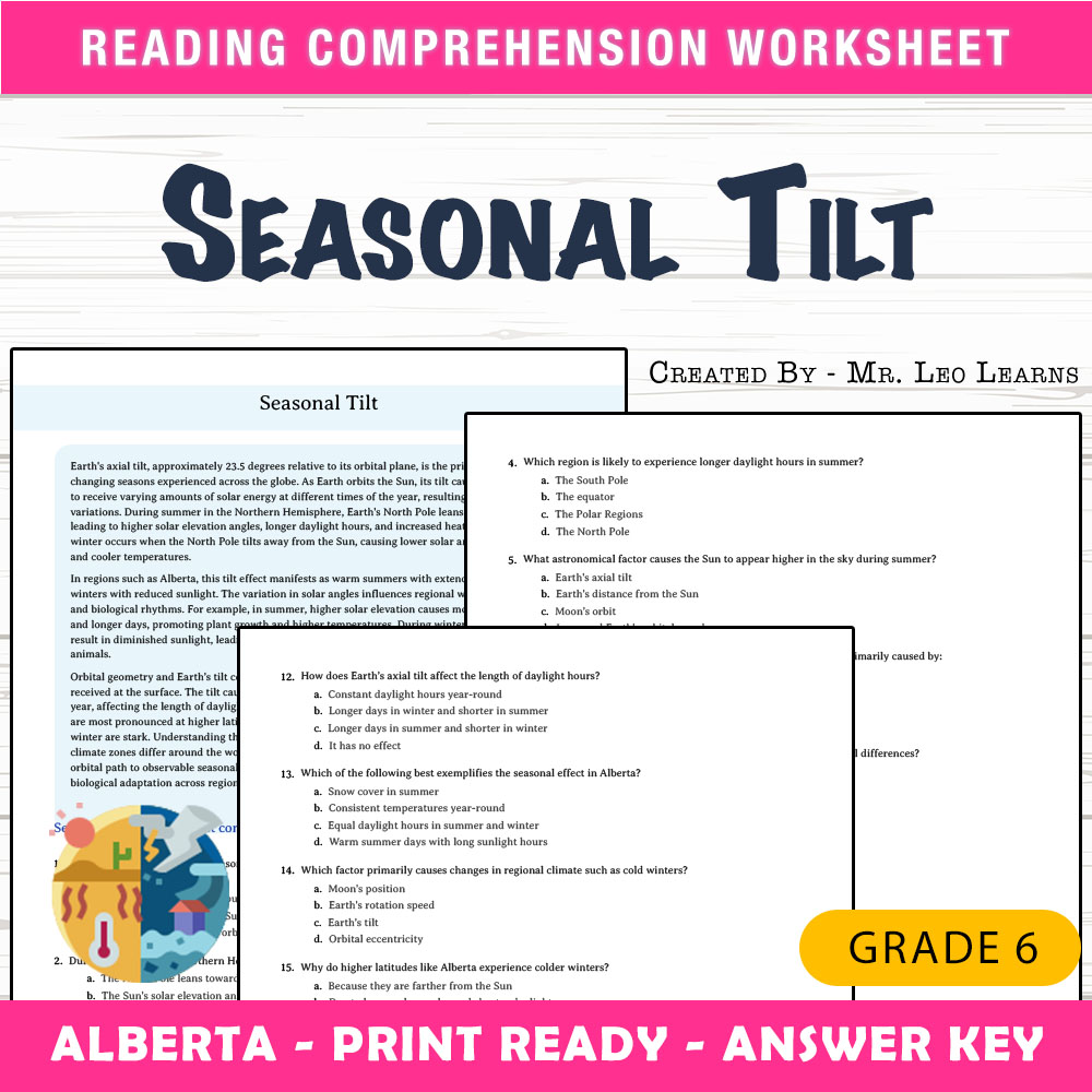 Grade 6 Science worksheet mcq paper worksheet — Grade 6 Science — Seasonal Tilt Worksheet MCQ Paper for Mastery — page 1