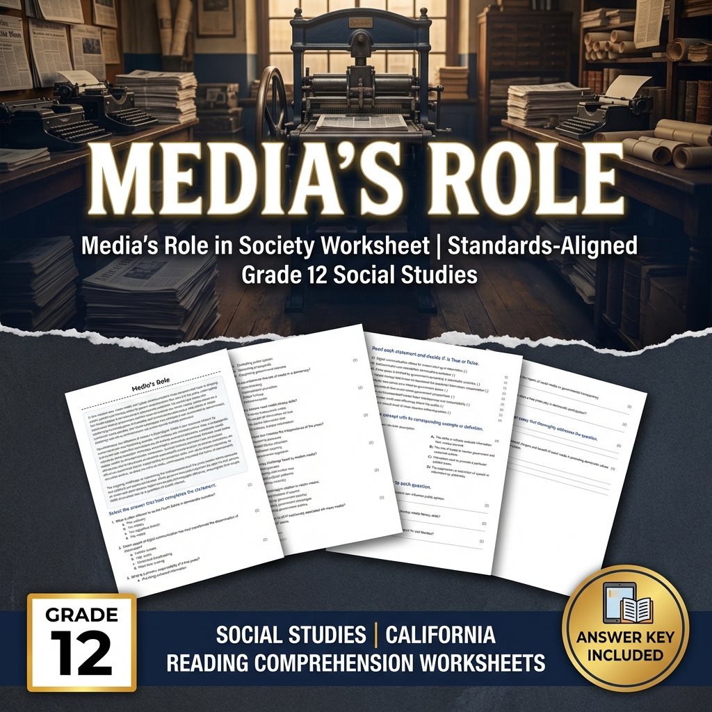 Media's Role in Society Worksheet | Standards-Aligned Grade 12 Social Studies