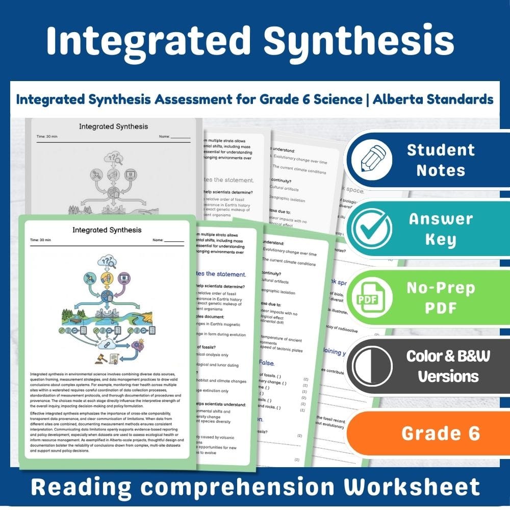 Grade 6 Science assessment worksheet — Integrated Synthesis Assessment for Grade 6 Science | Alberta Standards — page 1