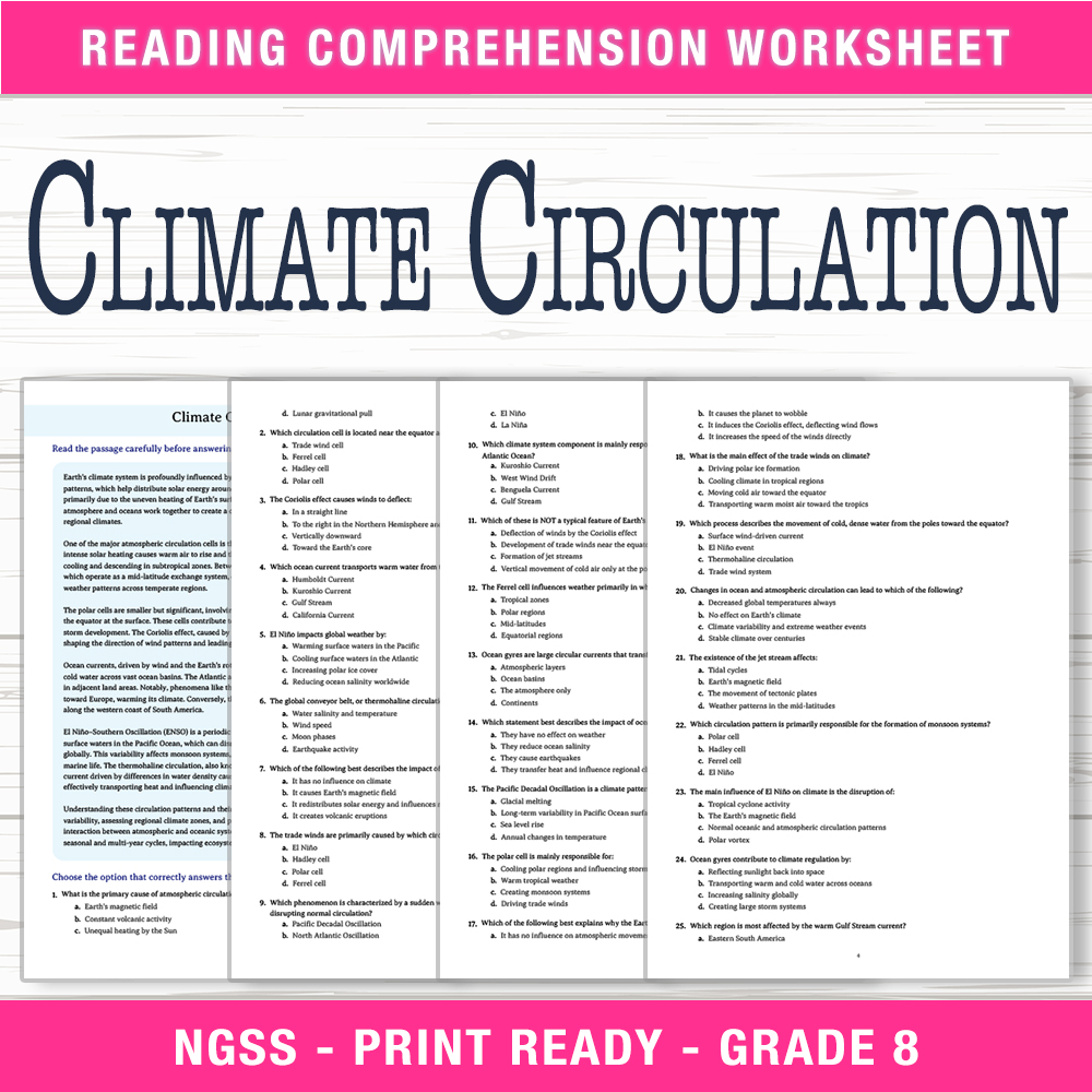 Grade 8 Science worksheet worksheet — Grade 8 Science | Climate Circulation Worksheet (PDF + Answer Key) — page 1