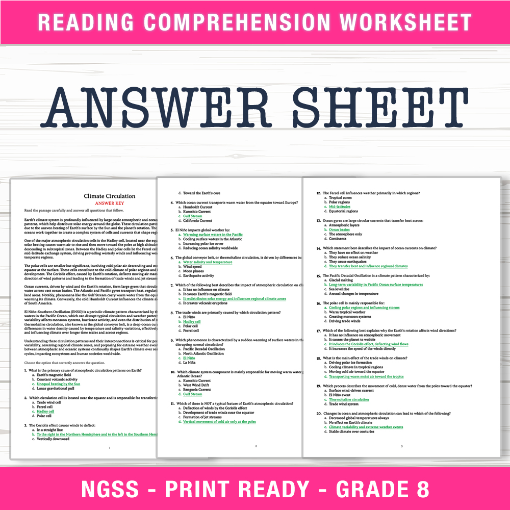 Grade 8 Science worksheet worksheet — Grade 8 Science | Climate Circulation Worksheet (PDF + Answer Key) — page 2