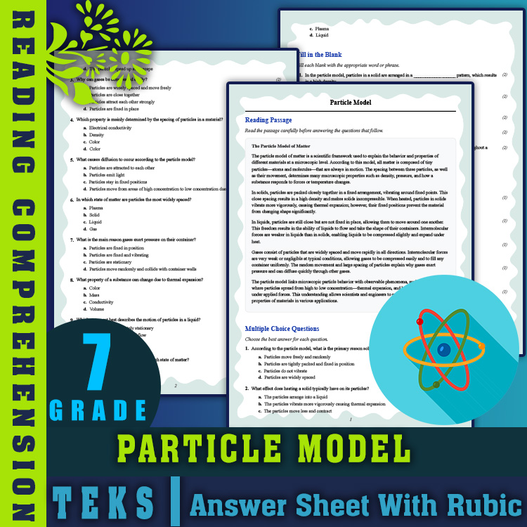 Grade 7 Science reading worksheets worksheet — 7th Grade Science | Particle Model Reading Worksheet & Answer Key (PDF) — p…