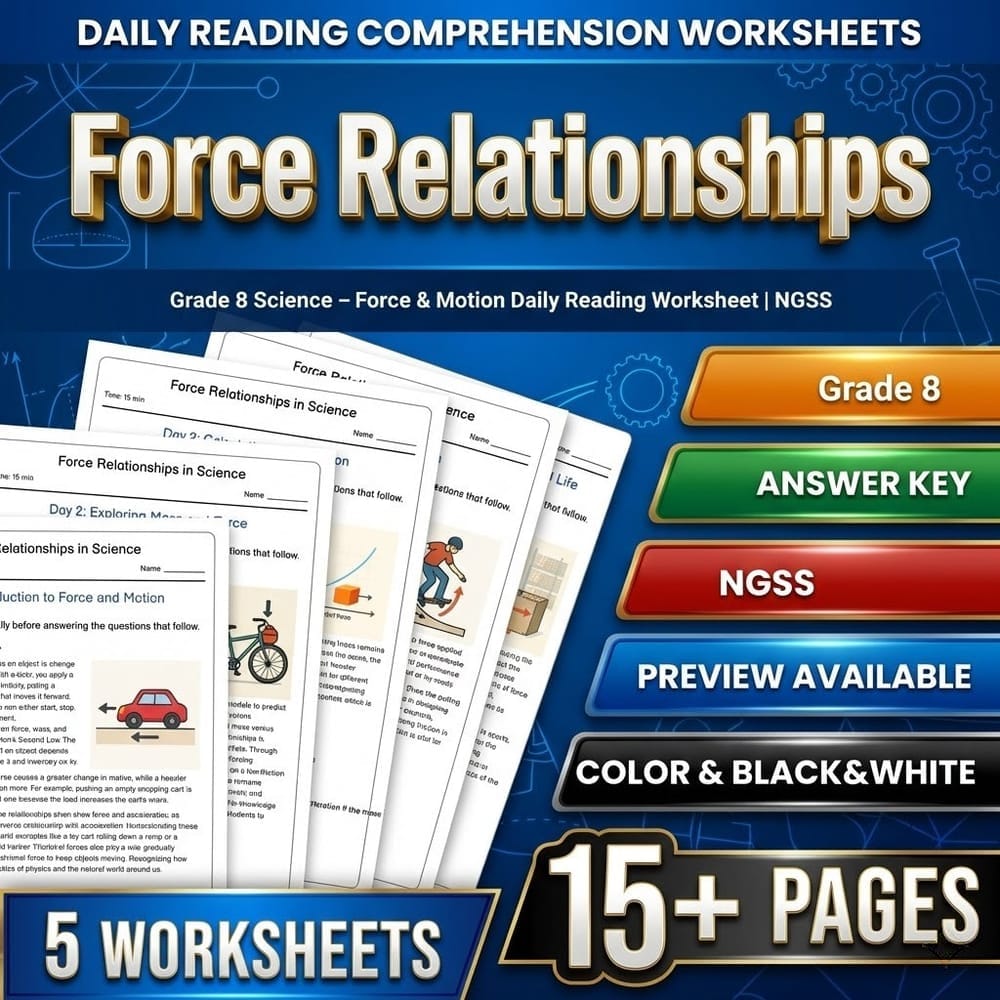 Grade 8 Science – Force & Motion Daily Reading Worksheet | NGSS
