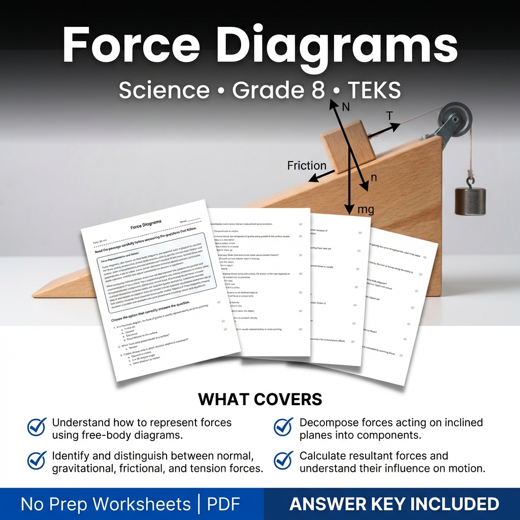 Grade 8 Science worksheet — Force Diagrams Worksheet for Grade 8 Science | TEKS Practice