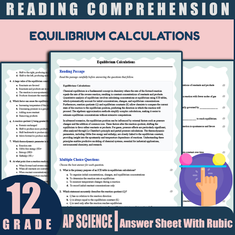 Grade 12 Science reading worksheets worksheet — Grade 12 Science | Equilibrium Calculations Reading Worksheet (PDF + Answe…