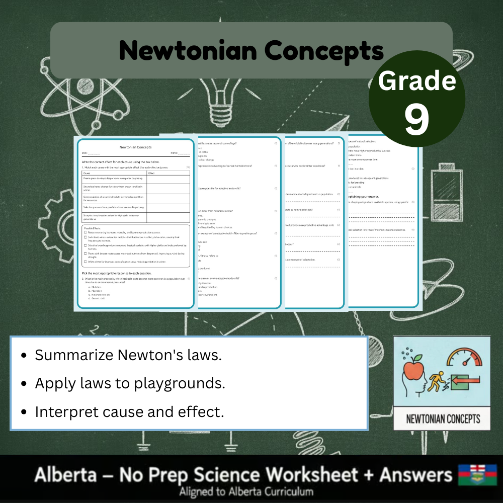 Grade 9 Science Worksheet Bundle | Genetics, Chemistry & Physics Concepts — included worksheet 27